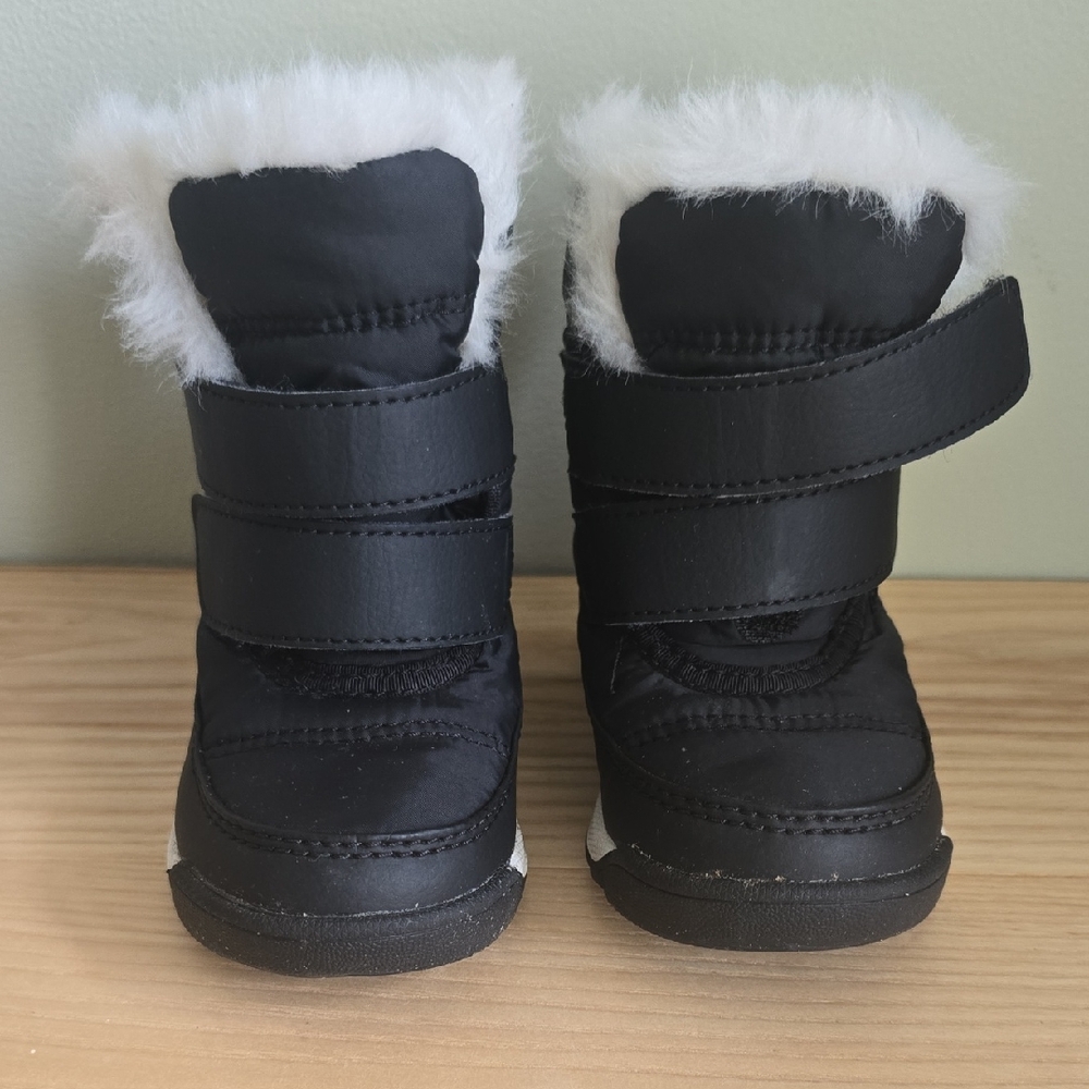 Kids Black Faux-Fur Winter Boots - Velcro Closure
